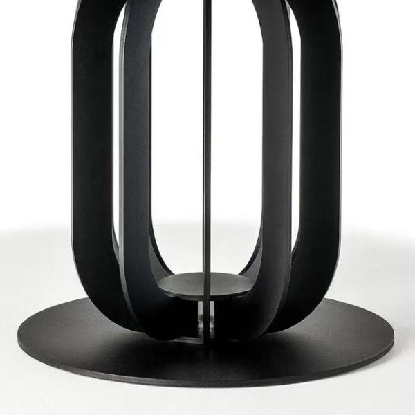 Italian Modern Home Furniture Dining Room Black Stainless Steel Leg Ceramic Rock Plate Marble Round Rotating Table