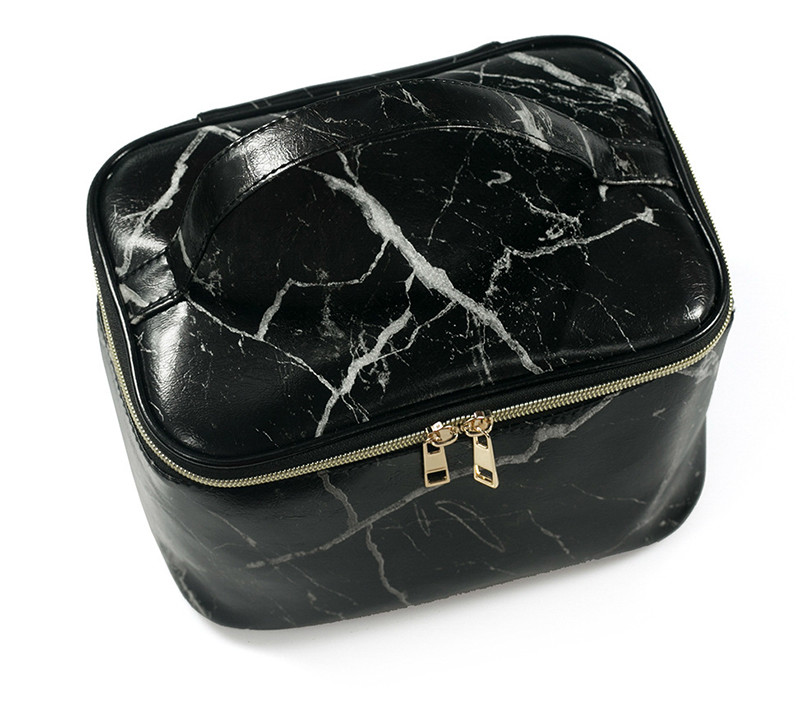 Zipper Closure Ladies Marble PU Leather Makeup Bag Case