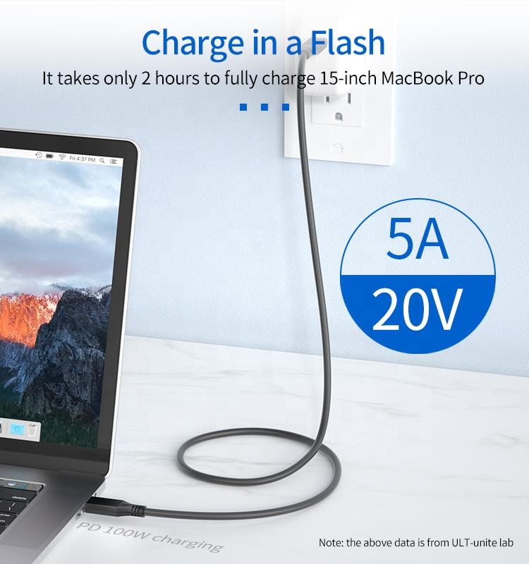 FCC Certified 0.8m Thunderbolt 3 USB Cable 40Gbps PD 100W Charging Full Featured