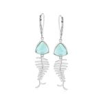 Larimar Fish Bone Drop Unique Gems Earrings in Sterling Silver
