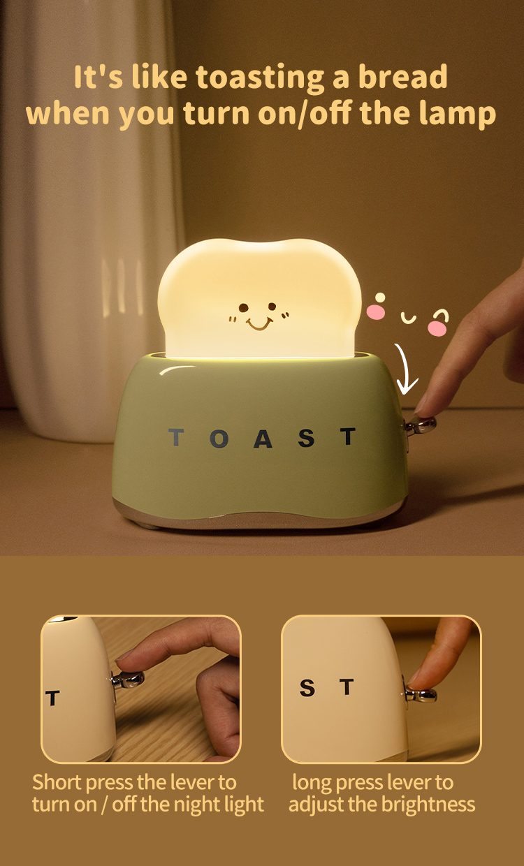 DIY Cute Desk Decor Toaster Lamp Home Decoration Night Light with Timer and Rechargeable