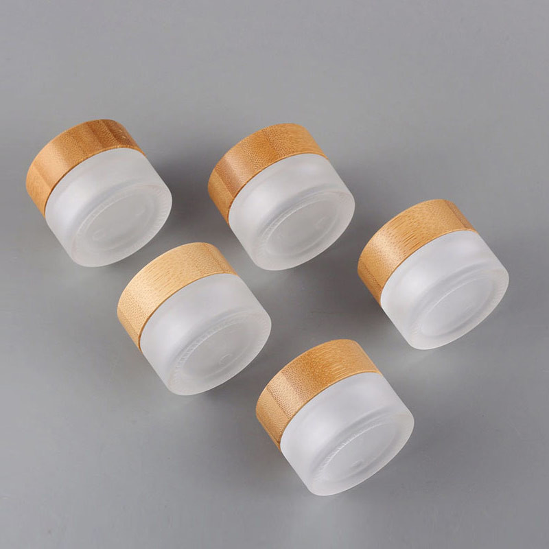 Lotion Bamboo Cover 15g 20g Frosted Glass Cream Bottle