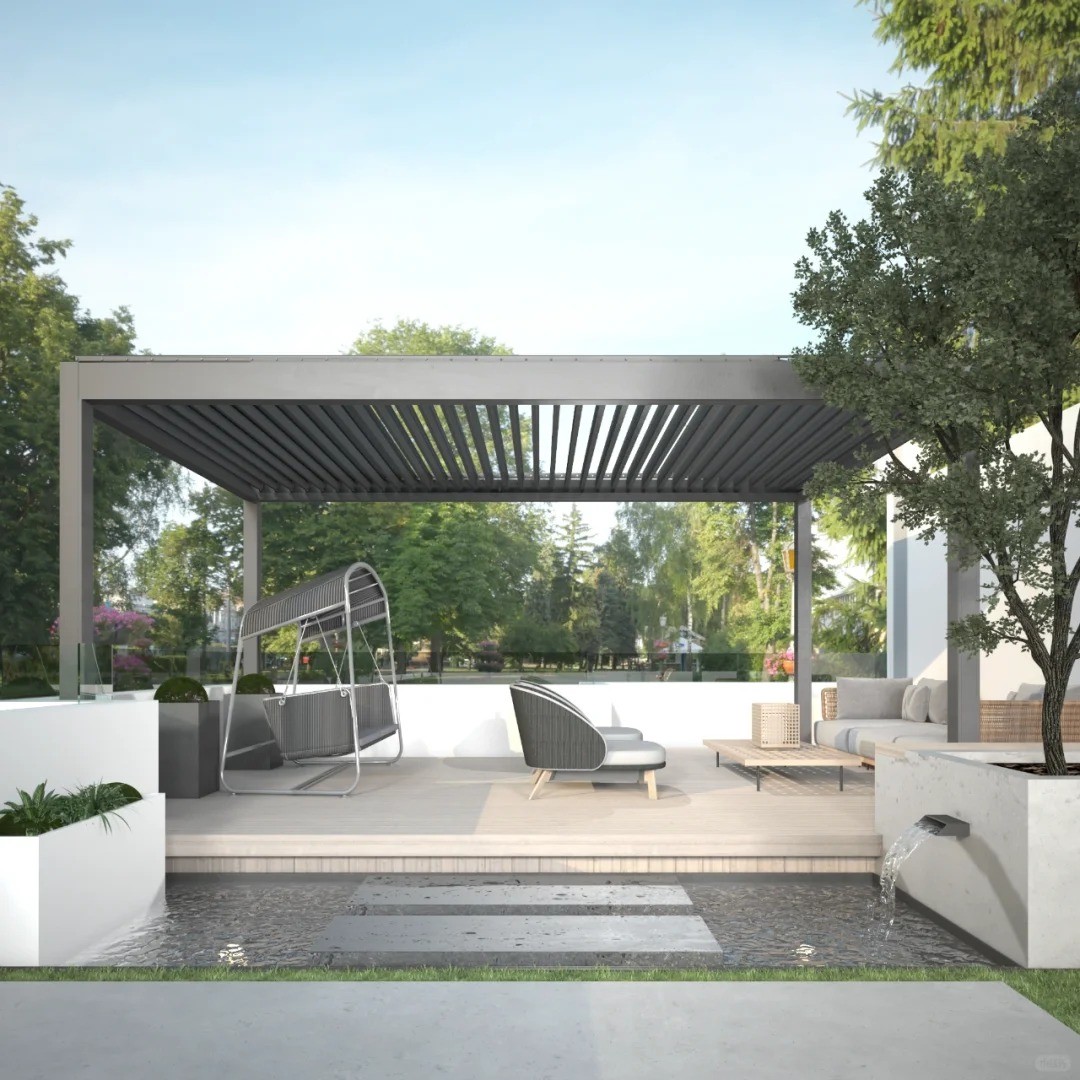 Aluminum Louvered Pergola Leisure Sun Protection Pergola For Outdoor Courtyard