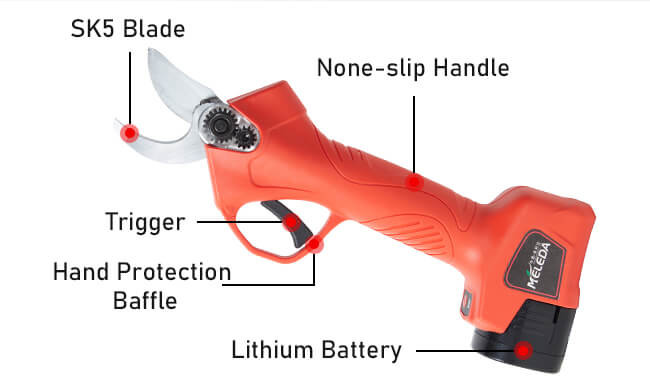 40mm Cordless Electric Pruner 4 Gears Handheld Orchard Tree Branches Cutter