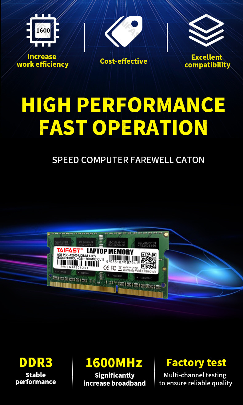 1.35V 2GB Laptop DDR3 Memory Ram 1600mhz 240pin So Dimm Taifast