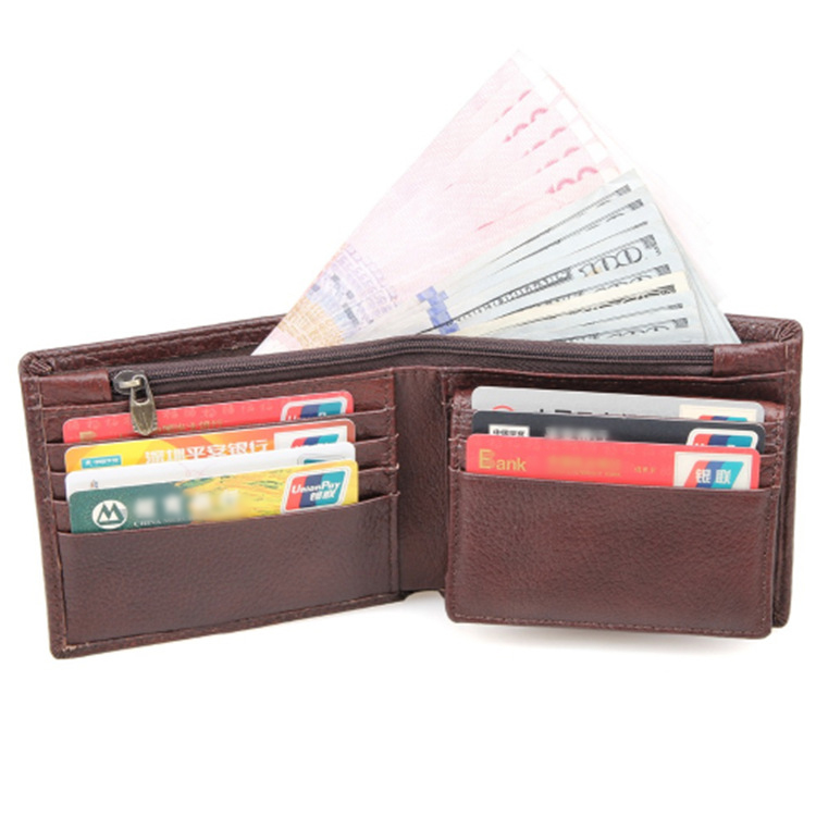 Crazy Horse Genuine Leather Short Man's Wallet for Customization and Multiple Card Holder