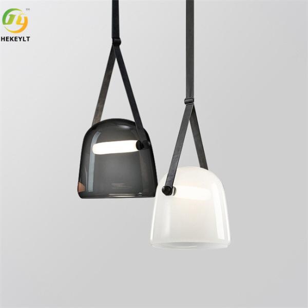 Quality Leather Glass Ash / Milky White Cognac Chandelier Creative Art for sale