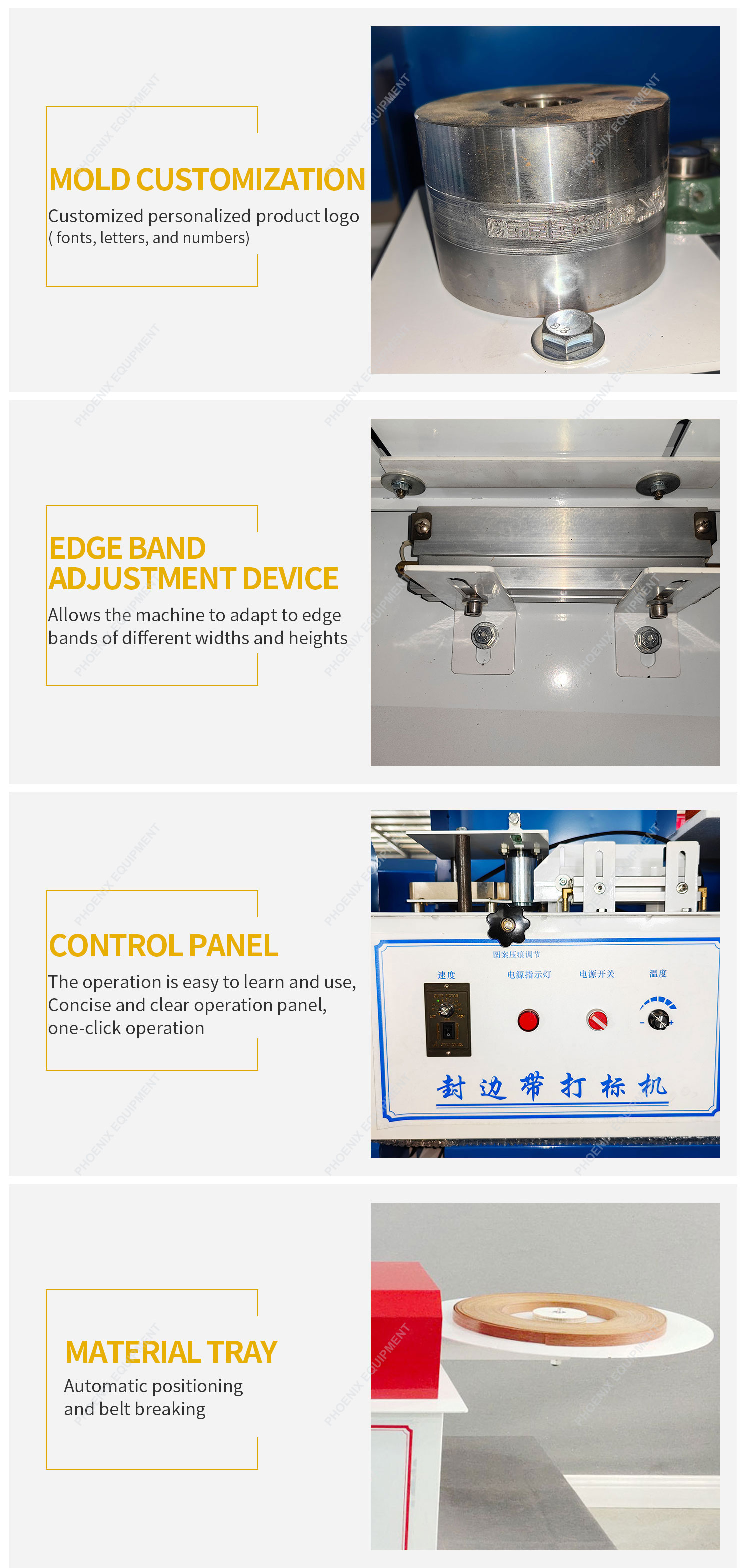 Customized 1640W Woodworking Edge Banding Marking Machine for Cold and Hot Pressing