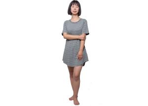 China Woman Short Sleeve Ladies Summer Pyjamas Nightwear Bamboo Cotton Stripe Fabric wholesale