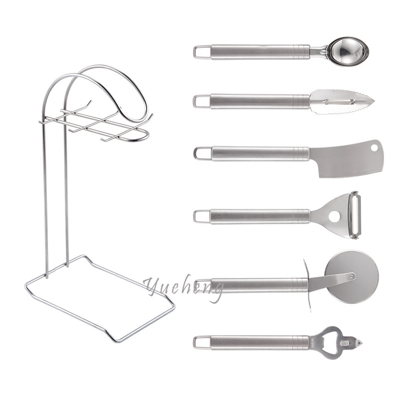 Full Stainless steel 6 piece ktichen gadget set tools with tray ice-cream spoon peeler pizza cutter