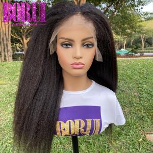 China Pre plucked Hair Line Kinky Straight 100% Human Hair Lace Frontal Wigs wholesale