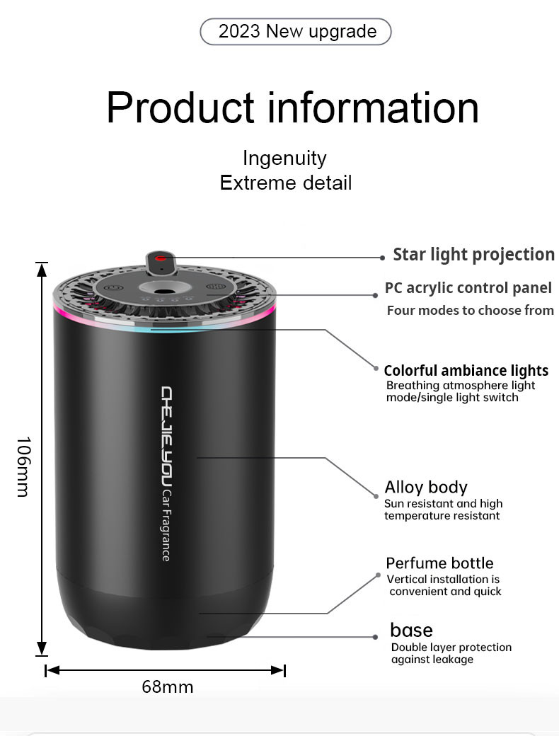 Type C Car Aroma Diffuser Led Light Essential Oil Diffuser 50ML Alloy Xk01b