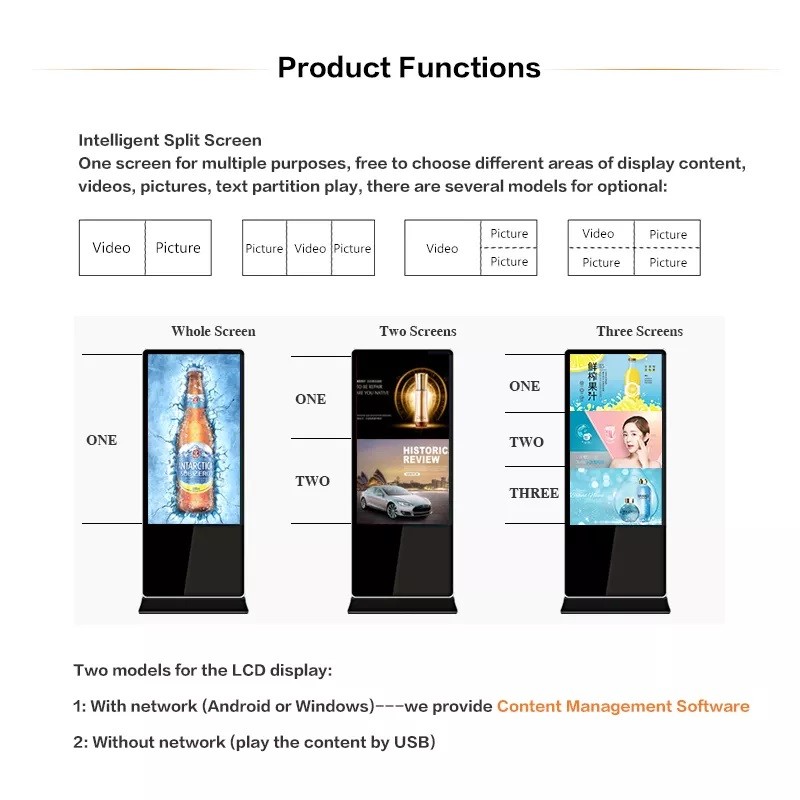 New Elegant Floor Standing Digital Signage Display Wifi 55 Inch Indoor Advertising