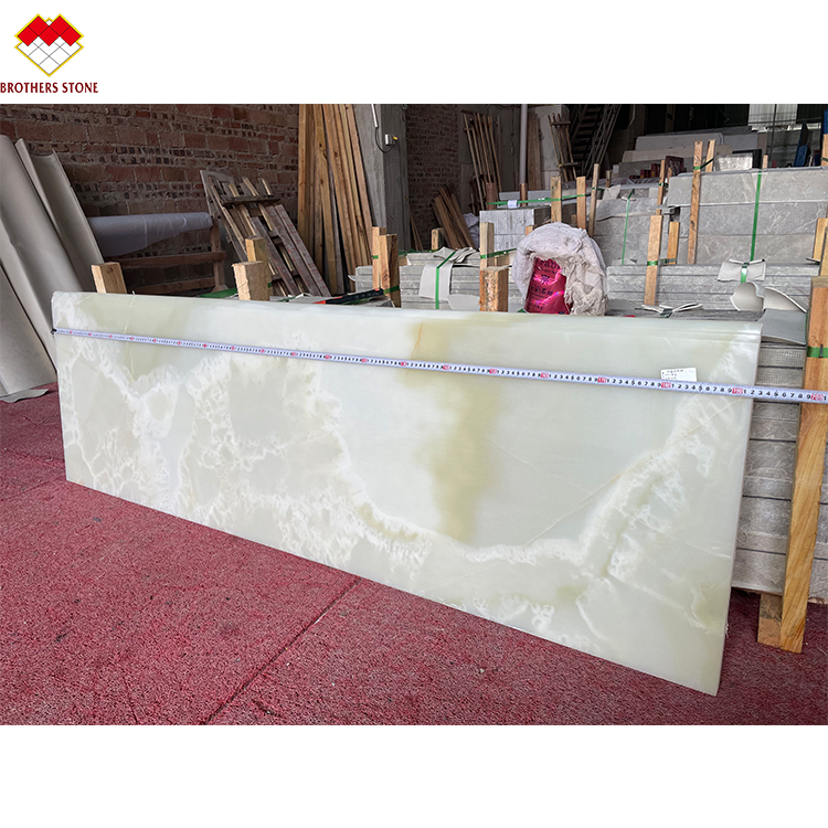 Natural Stone Staircase Design with Emerald Green Light Green Onyx Backlit Interior Stone