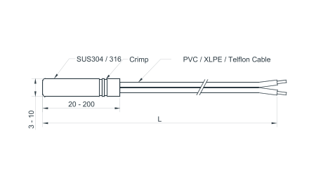 Waterproof Glass A B PT100 PT1000 NTC Temperature Sensors