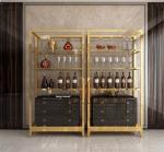 Kitchen Golden Stainless Steel Wine Cabinet Display Shelving Customized