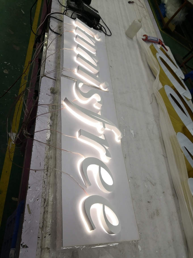 3D Acrylic LED Edge Lit Signs Brass / Chromed Wall Mounted