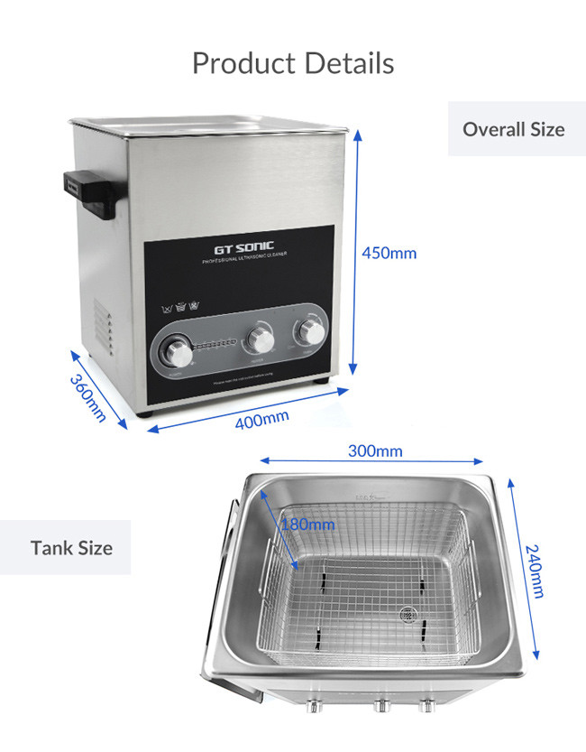 GT SONIC ST Series 13L Parts Ultrasonic Cleaner Stainless Steel SUS304