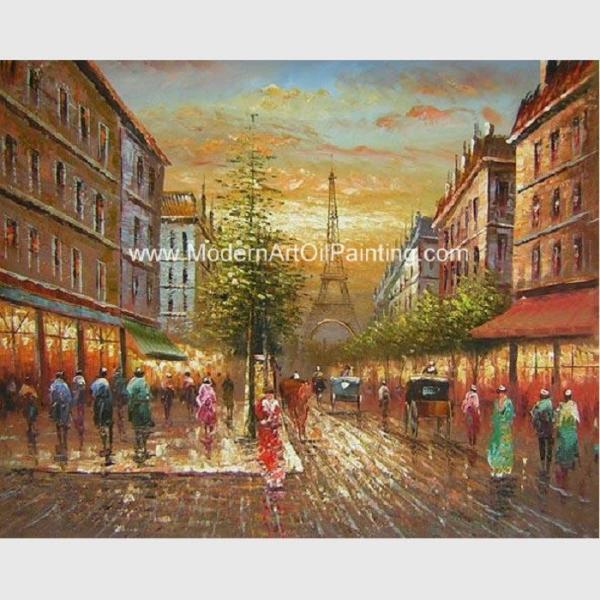 Thick Oil Paris Street Scene Canvas Painting Gifts Promotion Show Custom Size