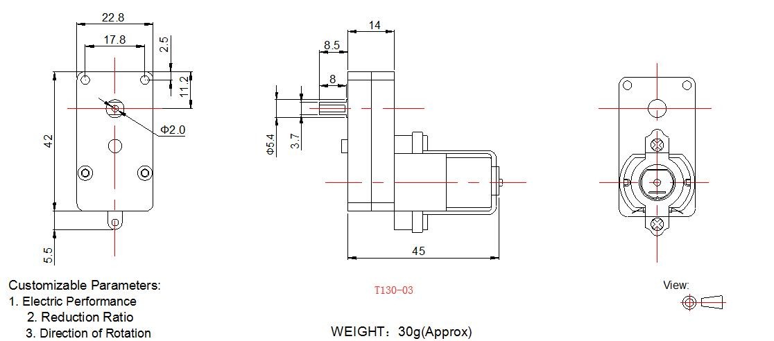 L Shape DC Plastic Gear Motor Low Noise 6v 12v Robot Gear Motors ISO 9001 Certified