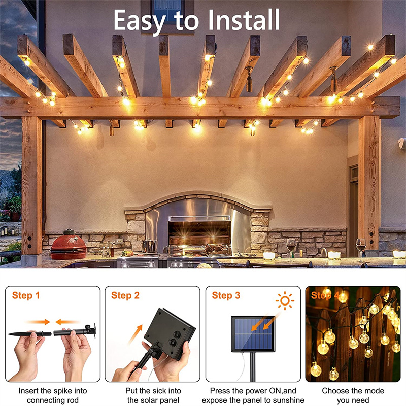 Monocrystalline Silicon 800mAh Solar String Lights IP65 Waterproof 60 LED