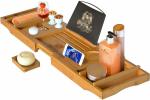 Durable Bamboo Bathroom Supplies Expandable Bamboo Bathtub Caddy Tray