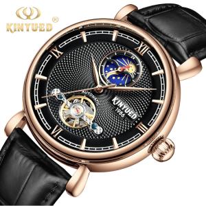 China Black Genuine Leather Mechanical Watch Moon Phase Multi Functional wholesale