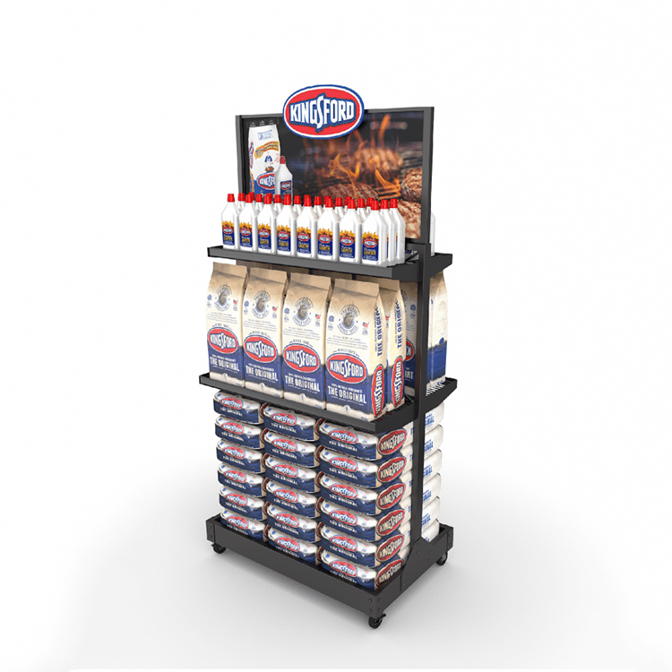 Retail Store Metal Display Stands Floor Display Unit For Grilling Charcoal Briquette Pack