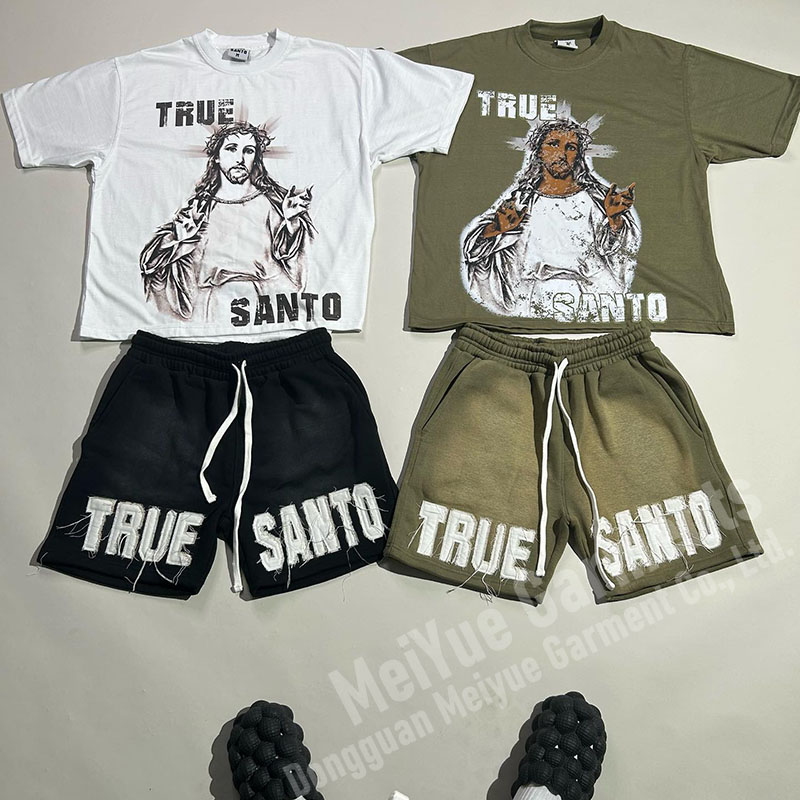 Streetwear Applique Heavyweight Two Piece Shorts Set