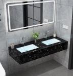 Modern Wall Hung Cabinet , Marble Double Sink Bathroom Vanity