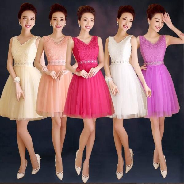 New Short Halter Champagne Purple Bridesmaid Dress Bride Strapless Lace Rose