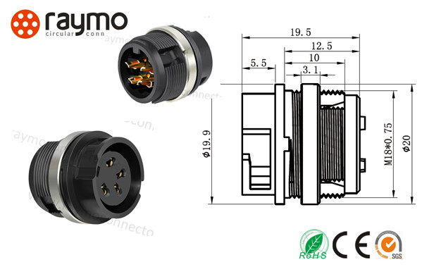 " Nickel Plated Screw Steel Circular Power Connector Touch Proof Plastic Housing"
