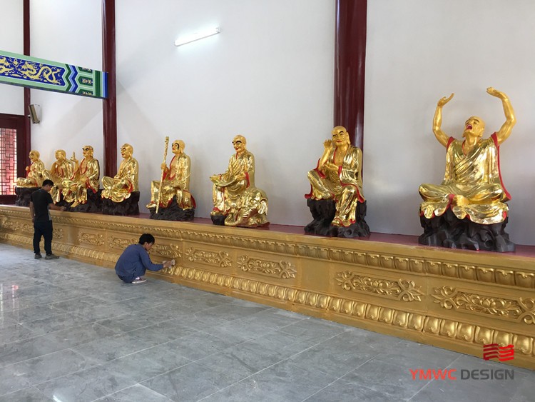 Gilded Red Copper Buddha Statue for Temple Customized Size and Indoor Group Sculpture