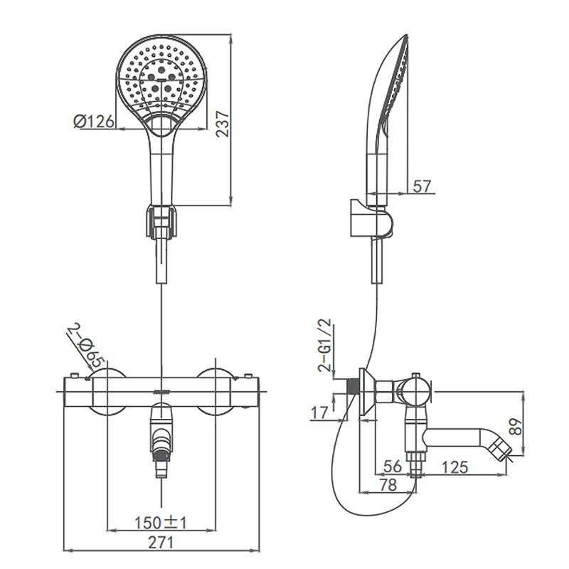 Hand Shower Thermostatic Bathroom Wall Hung Shower Faucet Set Household Modern Design