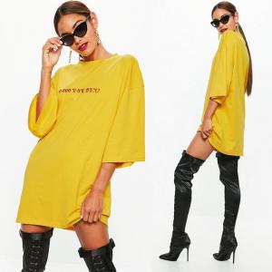 China Yellow Oversized T Shirt Dress For Women on sale
