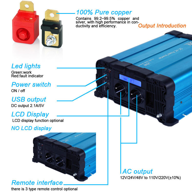1500W Pure Sine Wave Power Inverter 1500 Watt 12V / 24V / 48Vdc To 110V / 220Vac