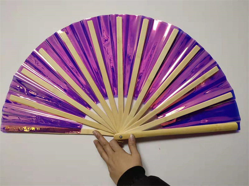 Reflective Large Folding Hand Fan PVC Bamboo 33*68cm For Party