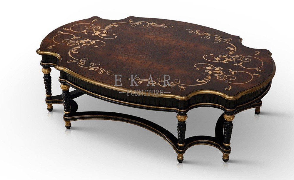 Living Room Wooden Carved Square Gold Luxury Antique Wood Coffee Table LS-A101J