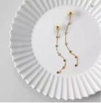 6cm Girls Stainless Steel Gold Earrings Long Dangle Colored Rhinestone Earrings