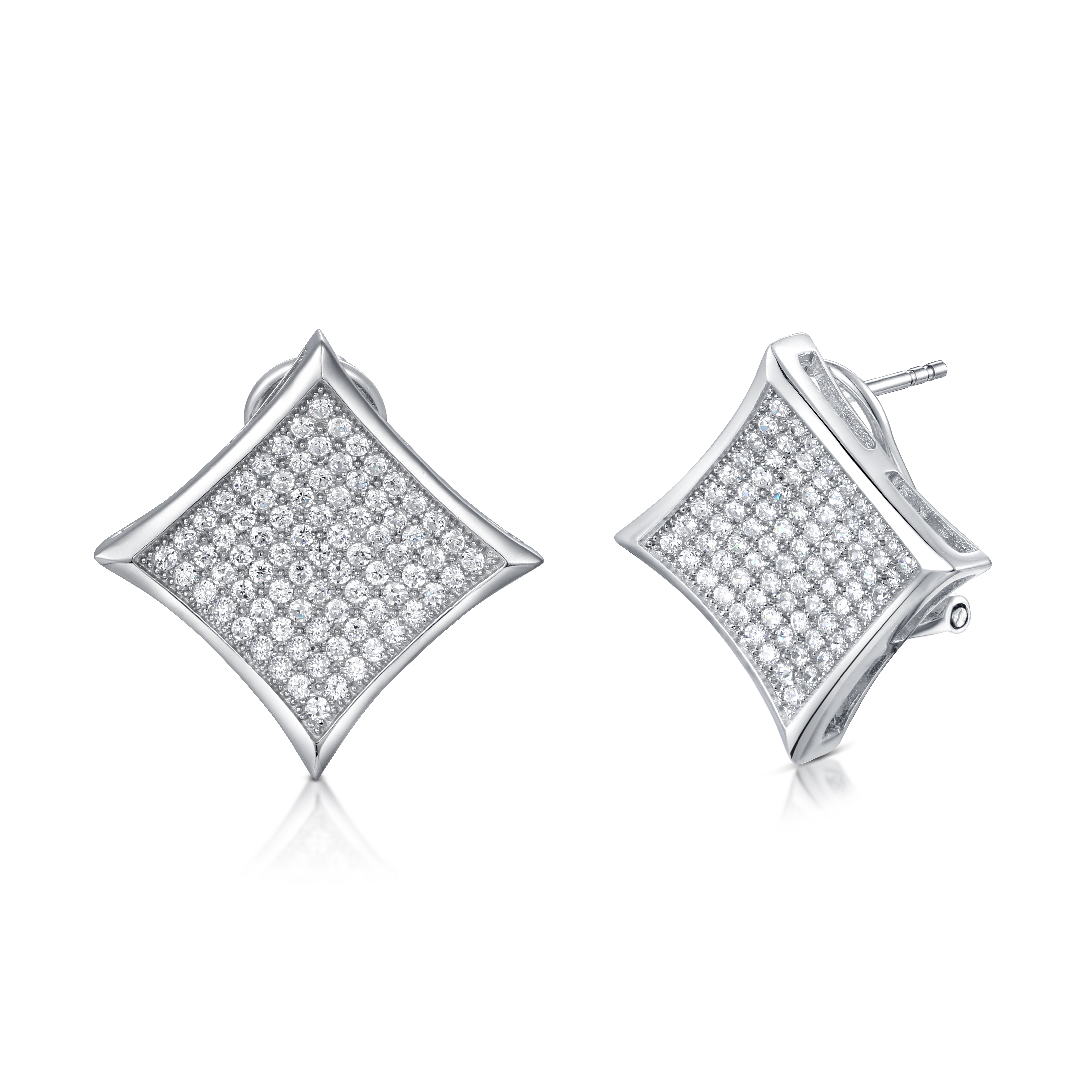 Tetragonal Earrings Screw Micropave Sterling Silver 1.25mm AAA+ 925 Silver CZ