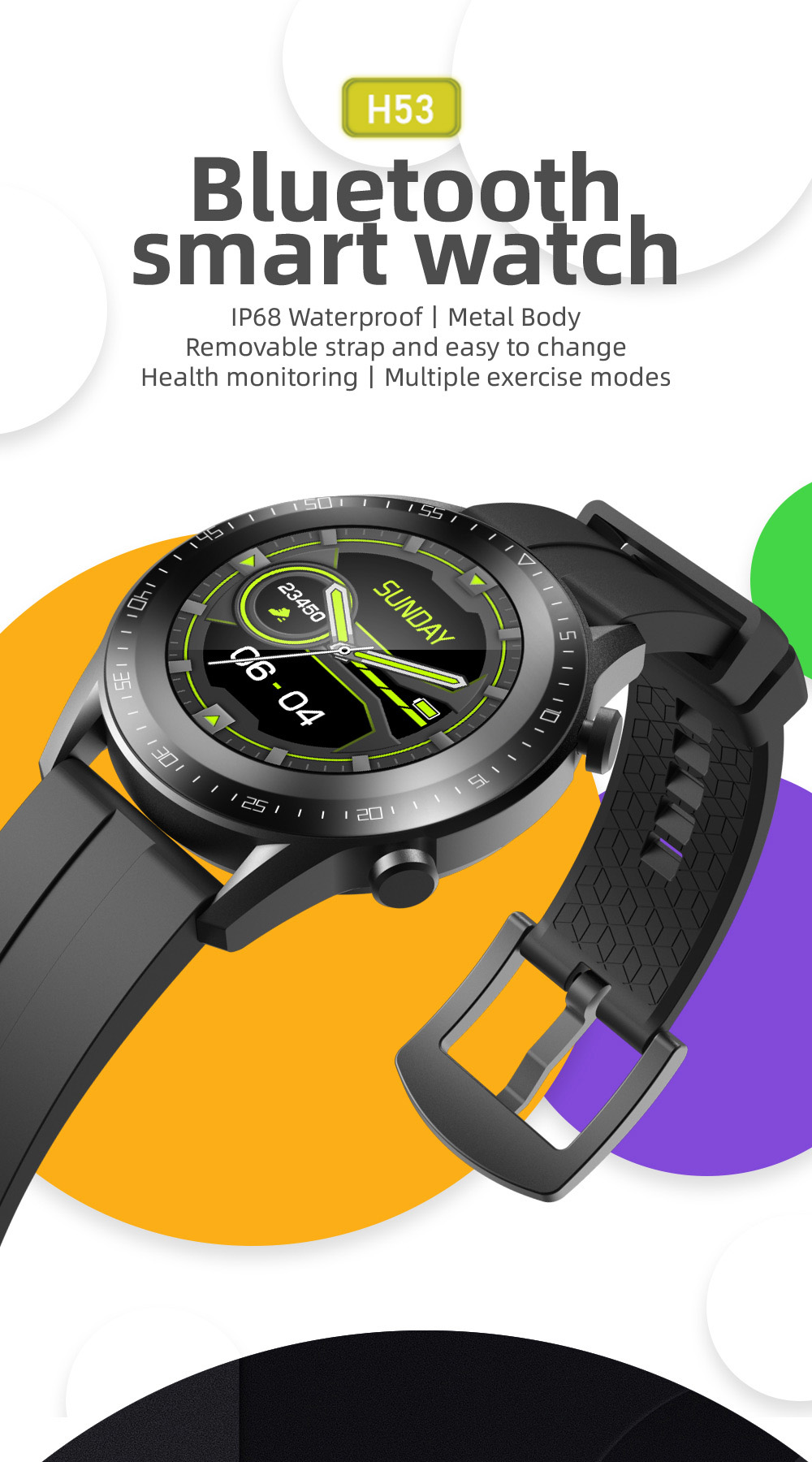 New Bracelet Smartwatch Ip68 Touch Screen Smart Watch For Huawei Gt2 Round Screen Full