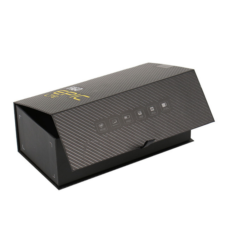 Magnetic Flap Closure Rigid Cardboard Luxury Black Packaging Gift Box With Paper Tray