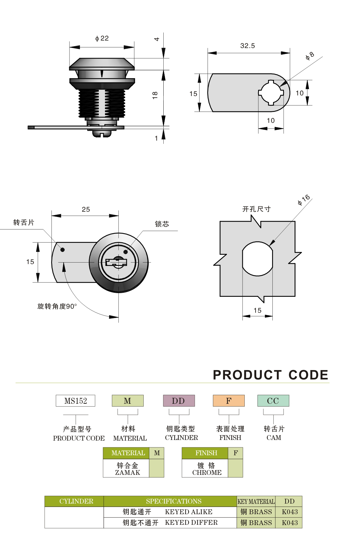 Nickel Plated Cabinet Box Lock Door Latch Cylinder Cam Lock