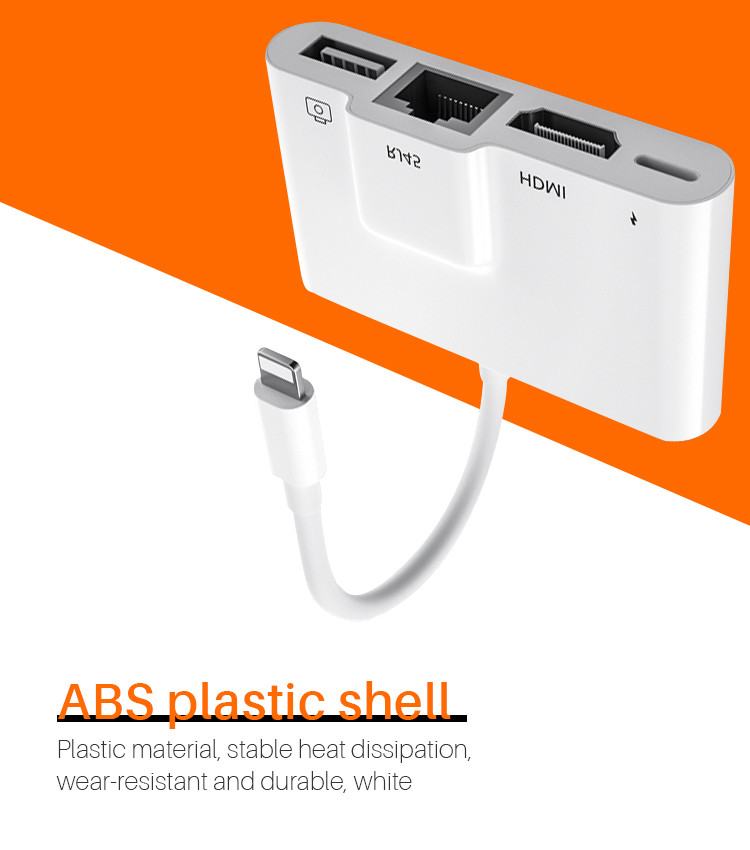 portable OEM 0.2M Lightning To 4 In 1 Camera Card Reader With RJ45