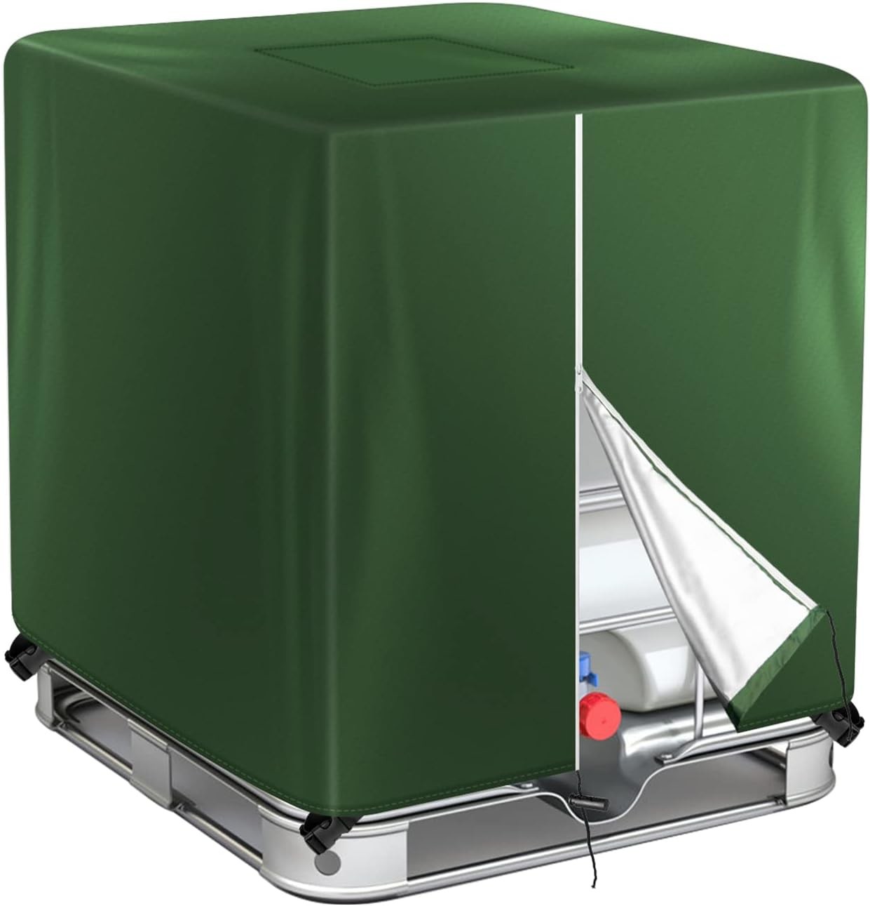 IBC Tote Cover for 1000L Outdoor 275 Gallon Rain Barrel UV Resistant Waterproof Outdoor IBC Covers - Grey GREEN