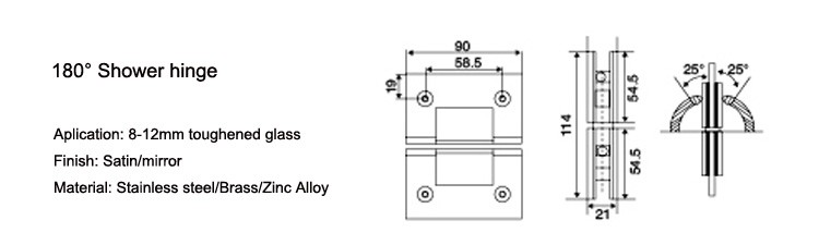 90 Degree Hydraulic Shower Hinge for Normal Bathroom Glass Door in Sliver Aluminium