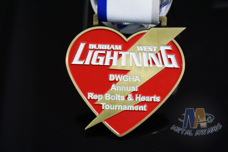 Heart Shape Die Casting Metal Award Custom Logo Medals Sublimated / Heat Tranfer Printing Ribbon