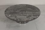 Brushed Stainless Steel Round Coffee Table With Natural Marble Top