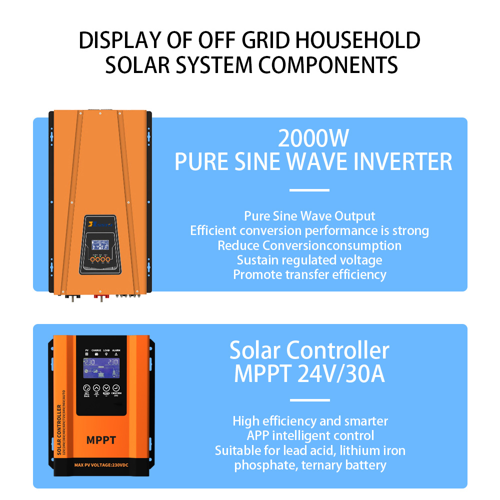 Home 2KW Solar Panel System Complete Off Grid Solar Kit With 48VDC Battery Ground Mounting