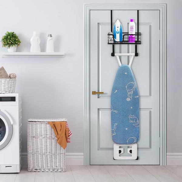 Wall Mount Ironing Board Hanger Over the Door Iron Caddy for Laundry Room Matte Black